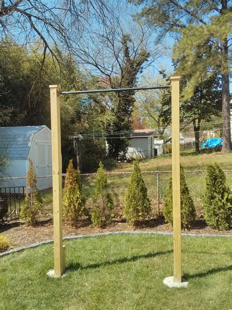 WARNING: After a month, the bamboo dried, turned yellow and began to crack under my weight with more vigorous exercises. . Backyard pull up bar